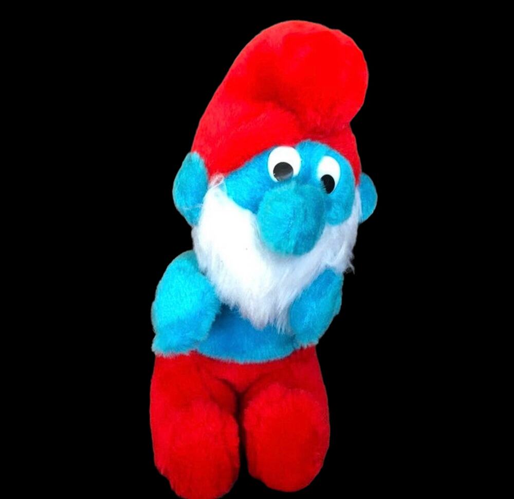 Vintage Papa Smurf Plush Doll 8" 1981 Wallace Berrie Smurf Nut Hull Stuffing